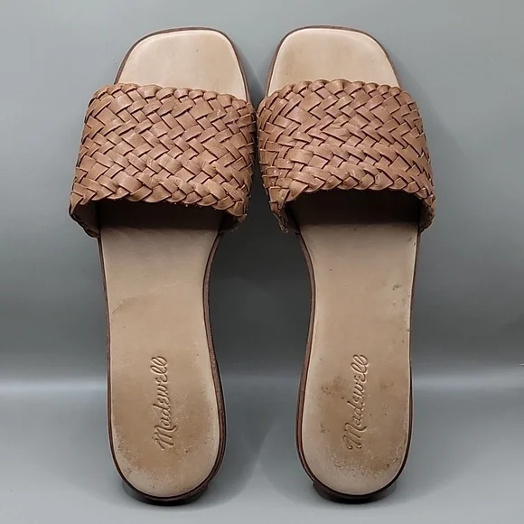 Madewell Lianne Slide Sandals Women's Size 10 Tan Woven Leather Bohemian Casual - Picture 4 of 6